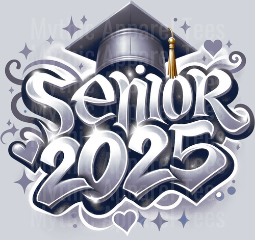001 Airbrushed Senior 2025 GRAY DTF 2025 Senior Graduation Transfers