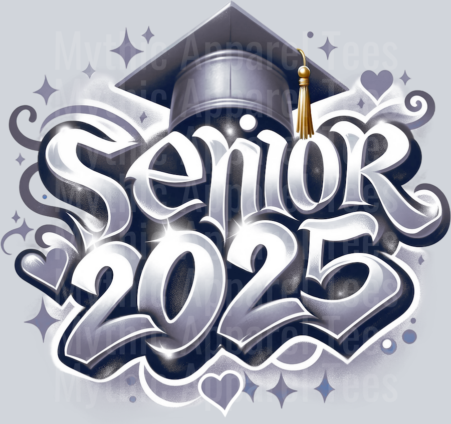 001 Airbrushed Senior 2025 GRAY DTF 2025 Senior Graduation Transfers