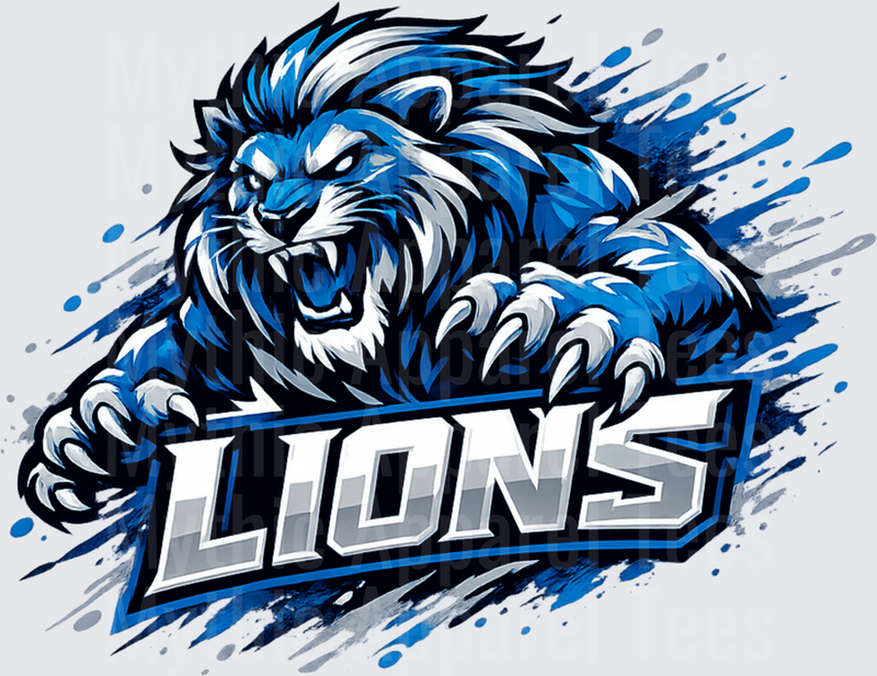 NFL Lions Fierce Blue Roaring Lion Mascot Splatter Logo