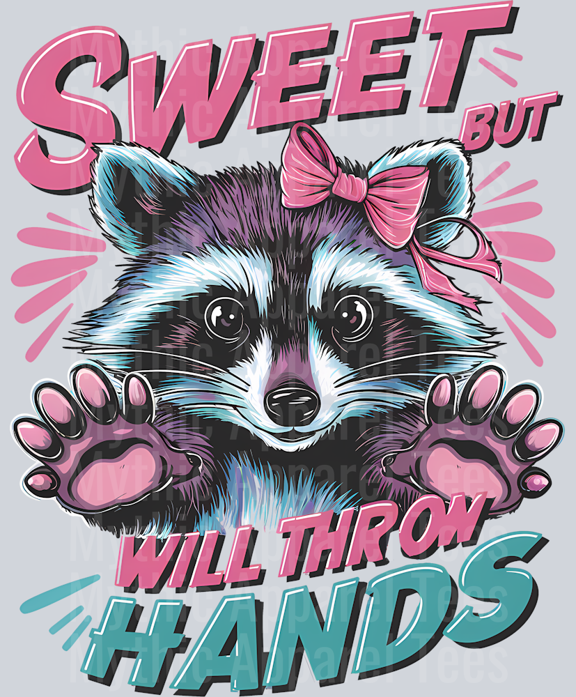 Sweet but will throw hands racoon with bow DTF Racoon Transfers