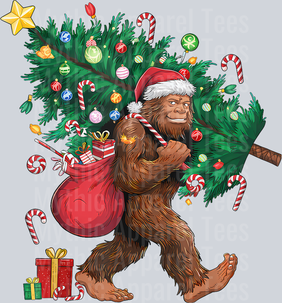 39 Santa Bigfoot Christmas Tree Lights Funny Sasquatch Believe T-Shirt