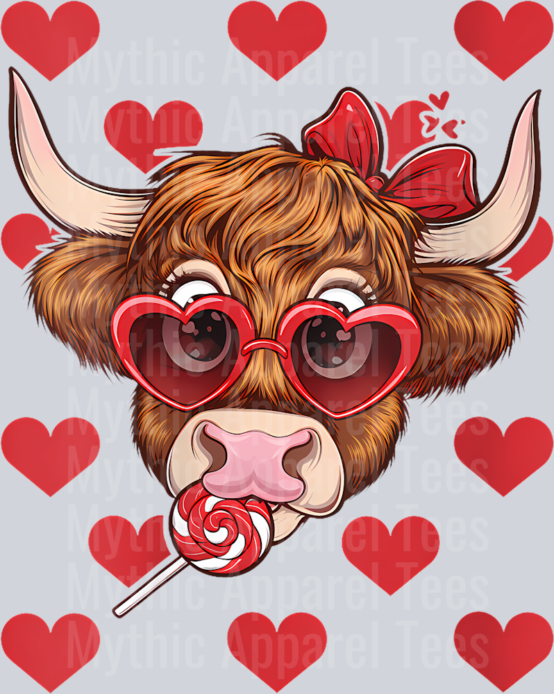 189 Womens Highland Cow Valentine_S Day Women Girls Farmer Cow Lovers V-Neck T-Shirt