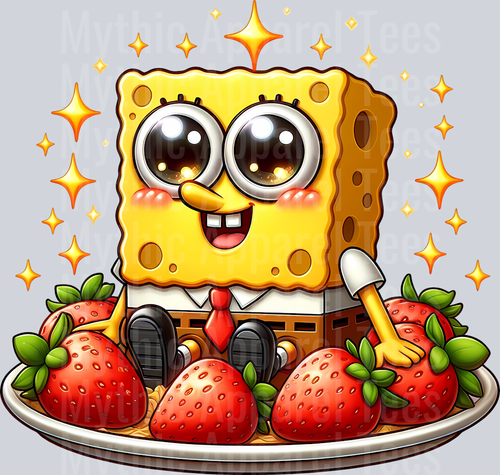 Sponge Bob Strawberry Plate DTF Sponge Bob Transfers