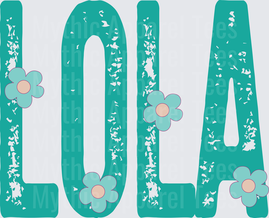 Lola Distressed Teal Floral Grandma Name Design with Daisy Accents