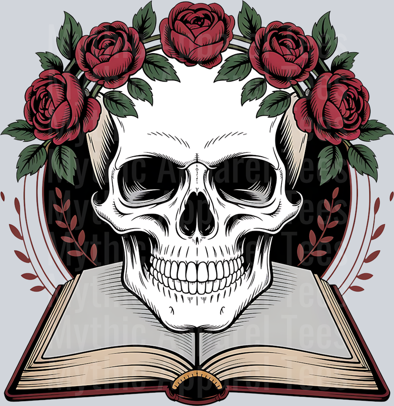 Skull with book open DTF Book Transfers