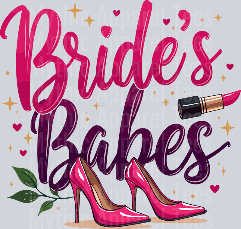 Brides babe lipstick and shoes with hearts DTF Bridesmaid Transfers