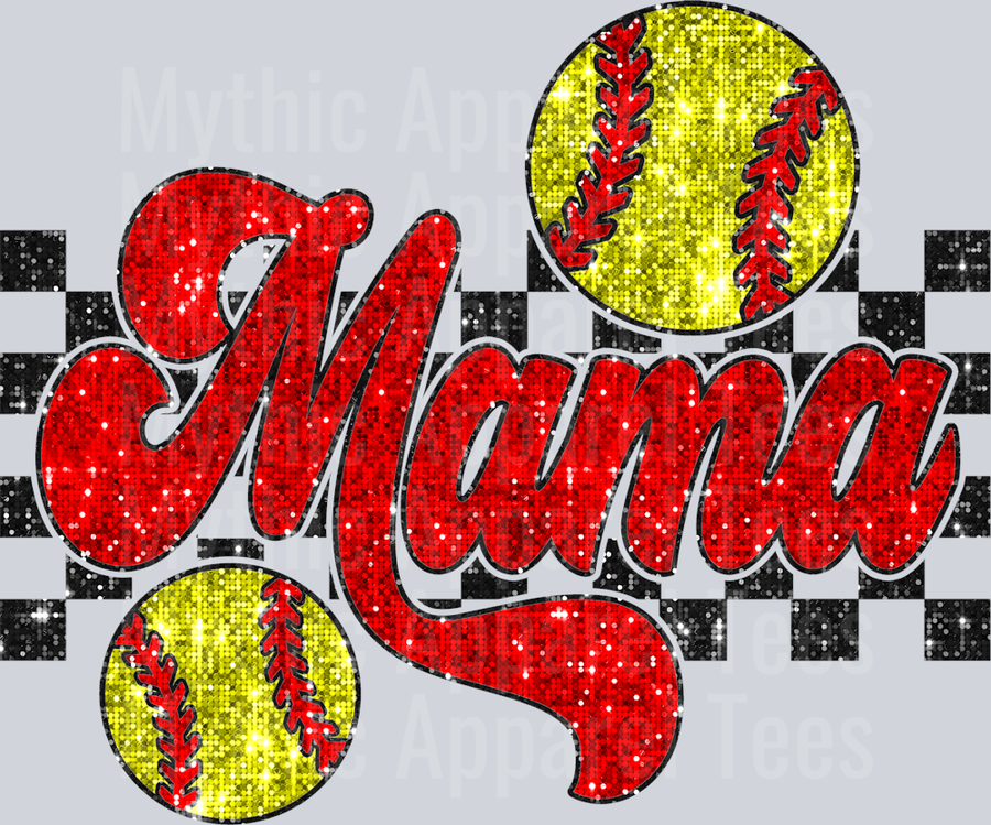 Red Sequin Checkered Softball Mama