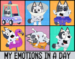 Bluey, Bluey Transfers, Emotional Awareness, Family-Friendly, Everyday, Colorful, Bluey Characters, My Emotions in a Day, DTF Transfer