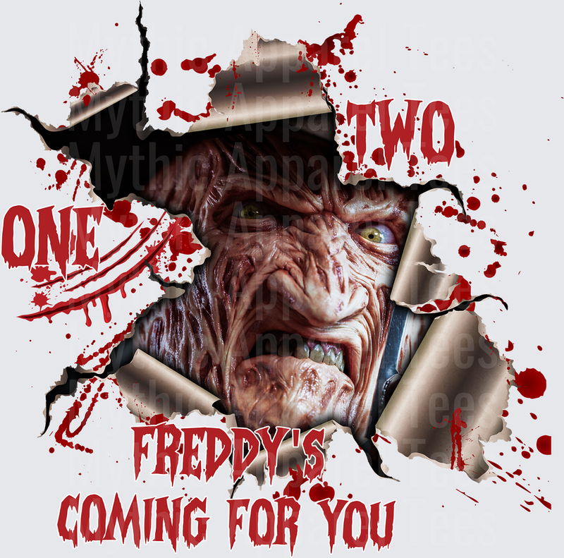 Freddy Krueger Nightmare on Elm Street One Two Freddy's Coming For You Ripping Through with Blood Splatter