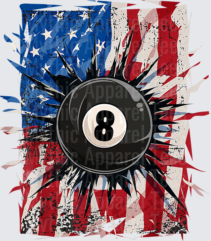 Grunge American Flag Eight Ball Billiards Explosion Burst Patriotic Design