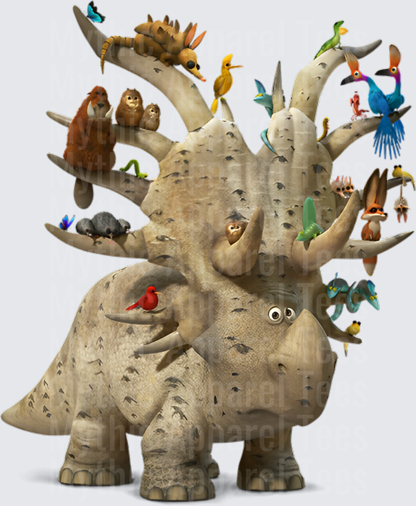Ramsey the Triceratops Covered in Colorful Birds and Critters from The Good Dinosaur