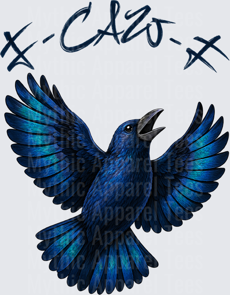 Blue Raven Wings Spread Calling Crow Grunge