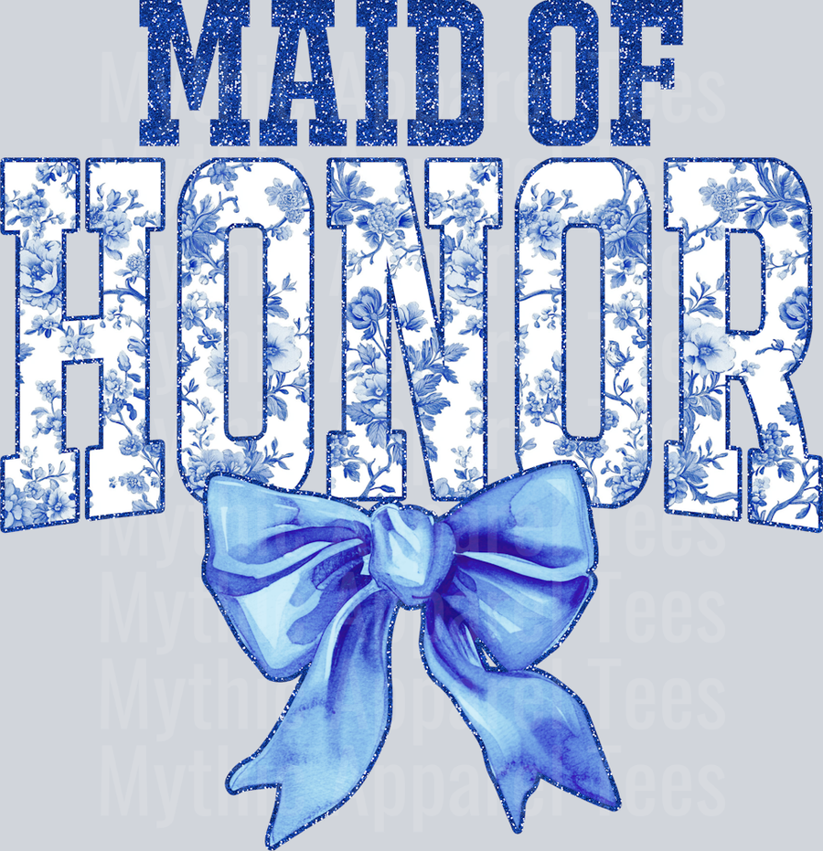 Light Blue Maid Of Honor College Font With Bow Floral Pattern Wedding