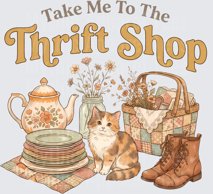 Take Me To The Thrift Shop Vintage Cat and Antiques Design