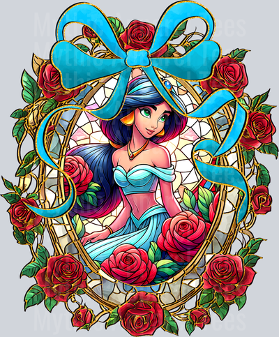 Jazmine from Aladdin bow and flower design DTF Disney Transfers