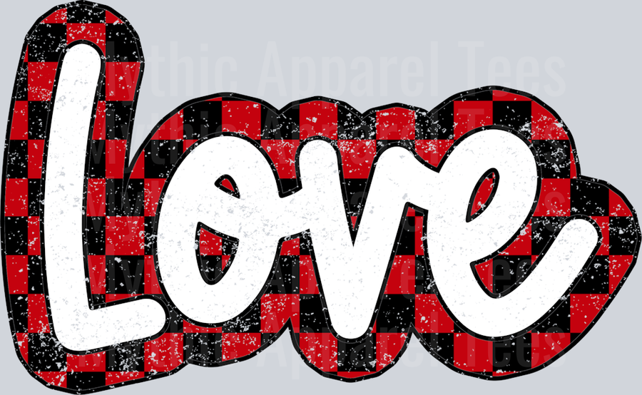 Love Black and White Checkers Distressed Style Combo Valentines Day Design