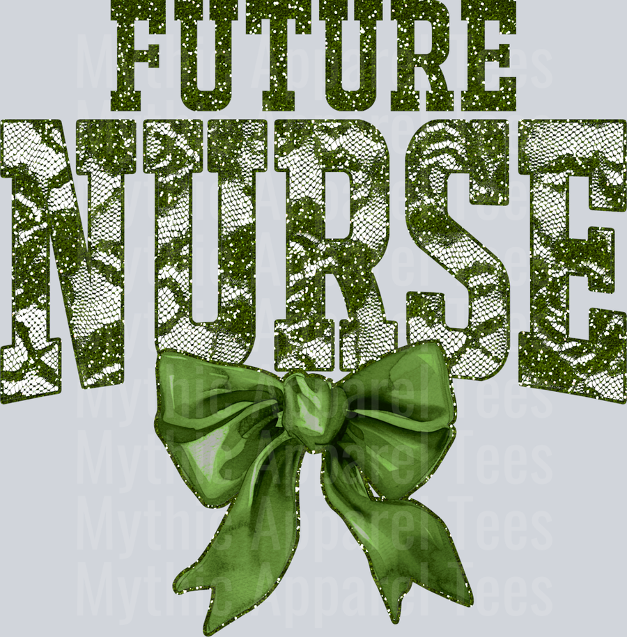 Olive Green Lace Future Nurse St Patrick's Day College Font Floral and shamrock pattern