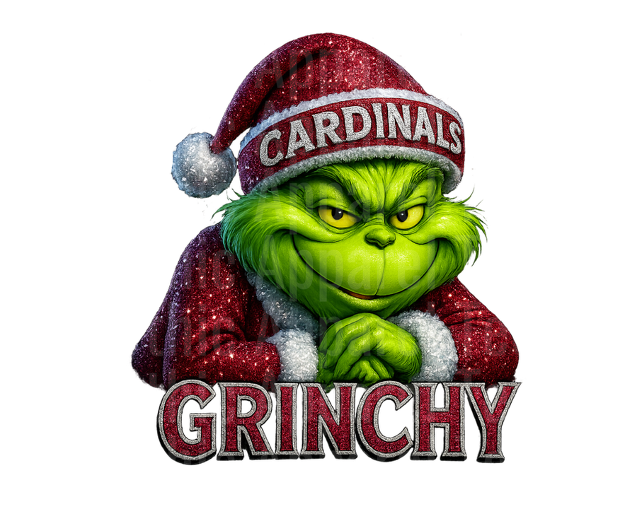 NFL Football Cardinals Grinchy Grinch Wearing Glitter Santa Hat Christmas Holiday Design