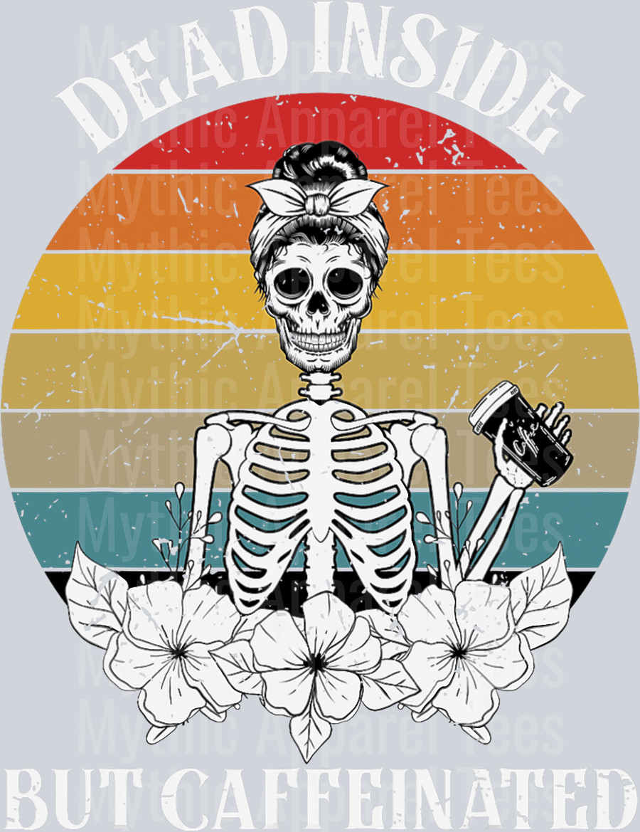 Dead inside but caffeinated retro skull girl with coffee DTF Coffee Transfers
