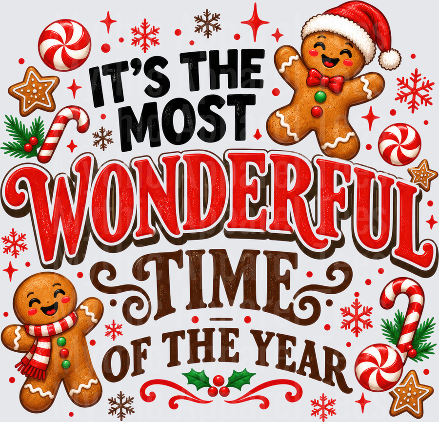 It's The Most Wonderful Time Of The Year Gingerbread Men Candy Canes Snowflakes Holiday Christmas Design