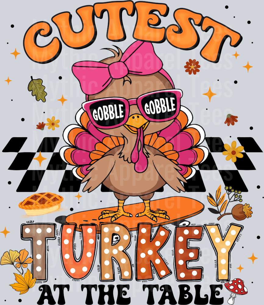 Cutest turkey at the table girl DTF Thanksgiving Transfers