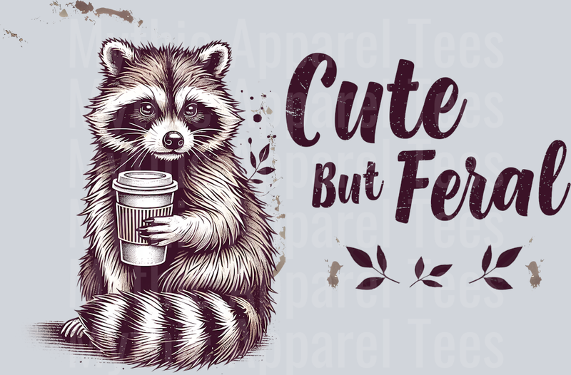 Cute but feral coffee racoon DTF Racoon Transfers