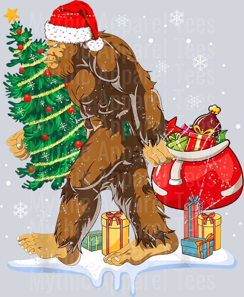 63 Bigfoot Christmas Tree Lights Xmas Sasquatch Lovers Boys Men T-Shirt