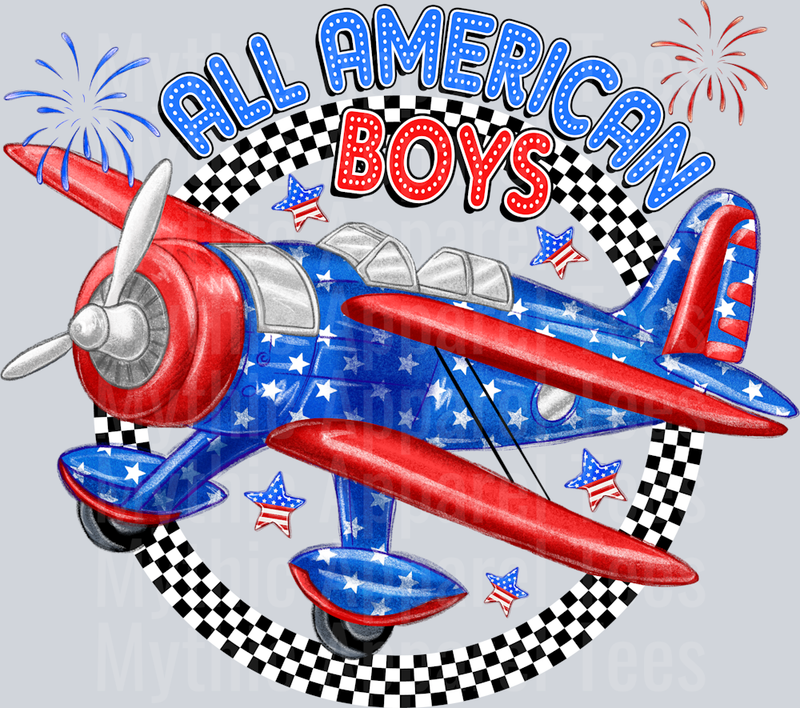 All American Boys Airplane Red White and Blue Patriotic DTF 4th of July Transfers