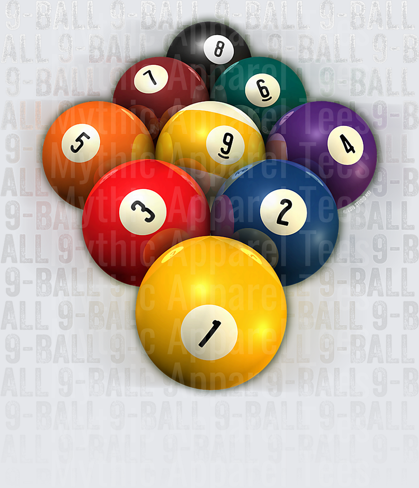 9-Ball Pool Billiards Rack Diamond Formation with Numbered Balls 1 Through 9