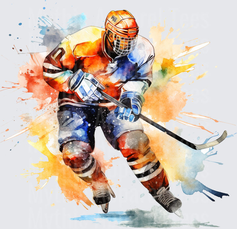 Ice Hockey Player Watercolor Splash Action Art