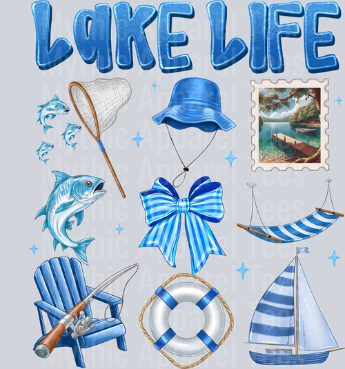 Lake Life nete and hat chair and ship DTF Summer Transfers