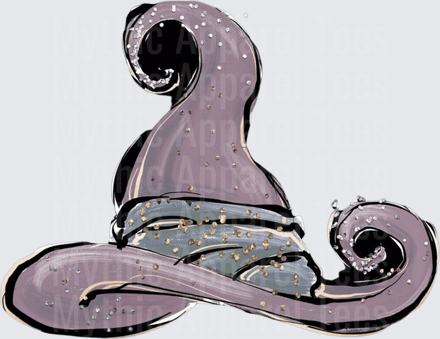 Whimsical Glitter Witch Hat with Curled Brim and Starry Sparkle Details