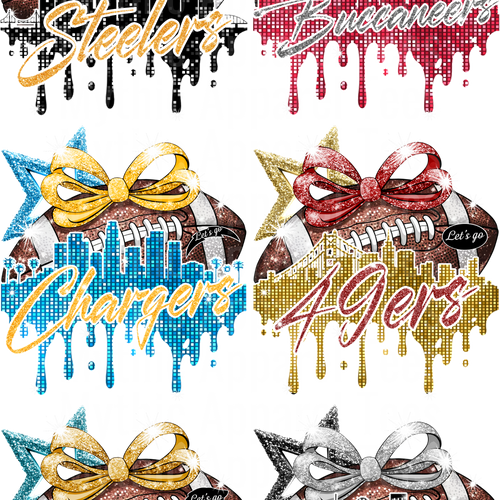 NFL GLITTER 2 GANG SHEET 10 FULL SIZE IMAGES