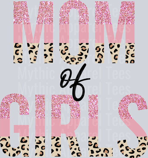 Mom of girls pastel pink leopard glitter DTF Mom Transfers