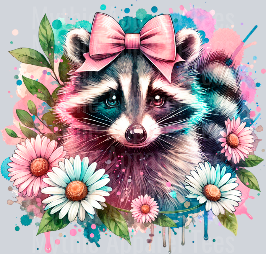 Raccoon with Daises DTF Raccoon Transfers