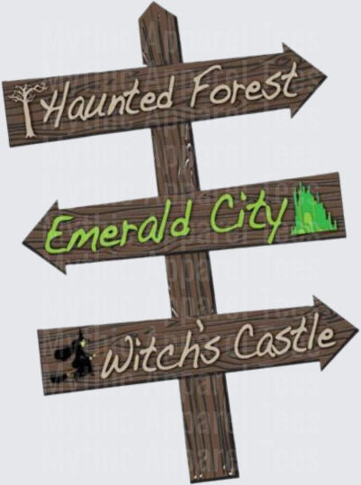 Wizard of Oz Wooden Directional Signpost Haunted Forest Emerald City Witch's Castle