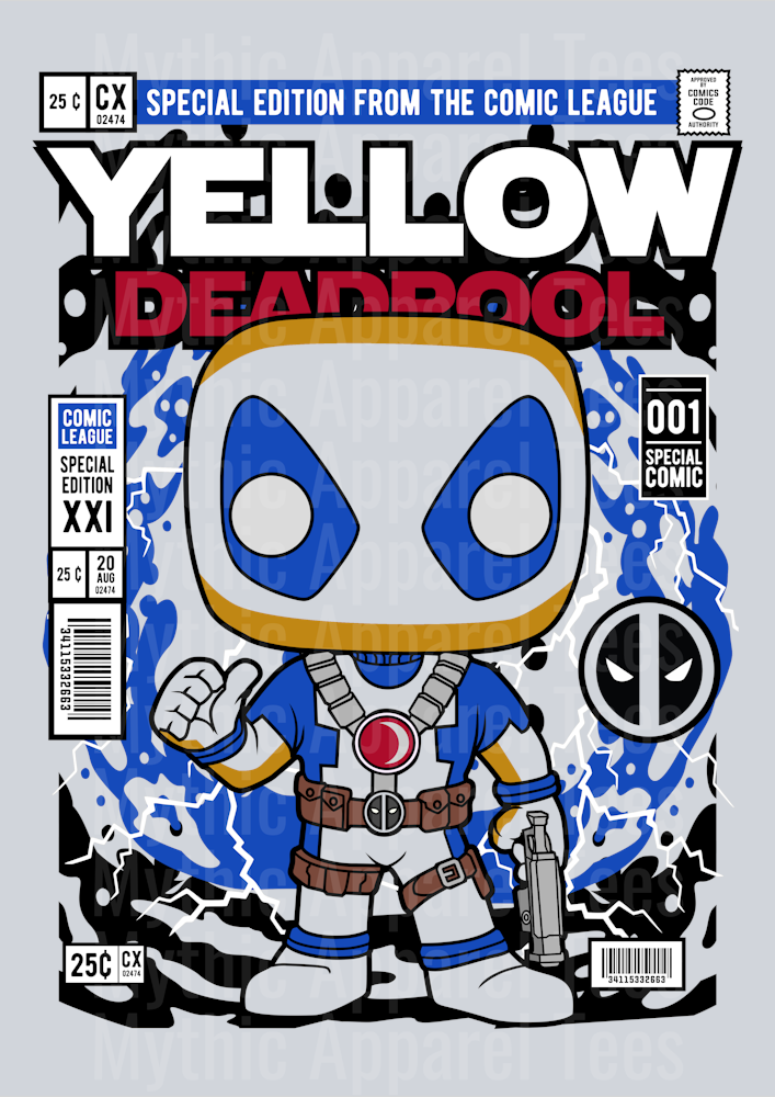 Deadpool Yellow Comic Book Cover STYLE DTF Pop Culture Transfers