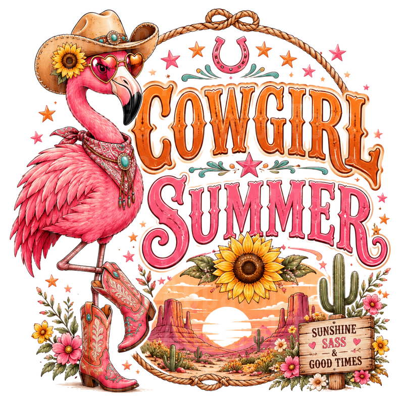 Flamingo Cowgirl Summer Sunshine Sass & Good Times Desert