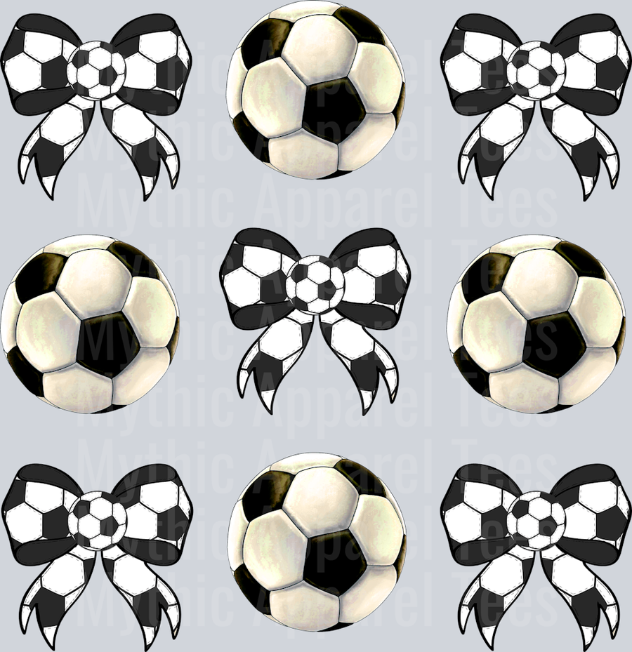 Soccer Repeating pattern with bow and ball cute DTF Sports Transfers
