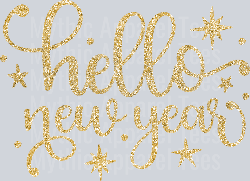 Hello New Year Gold DTF New Year Transfers