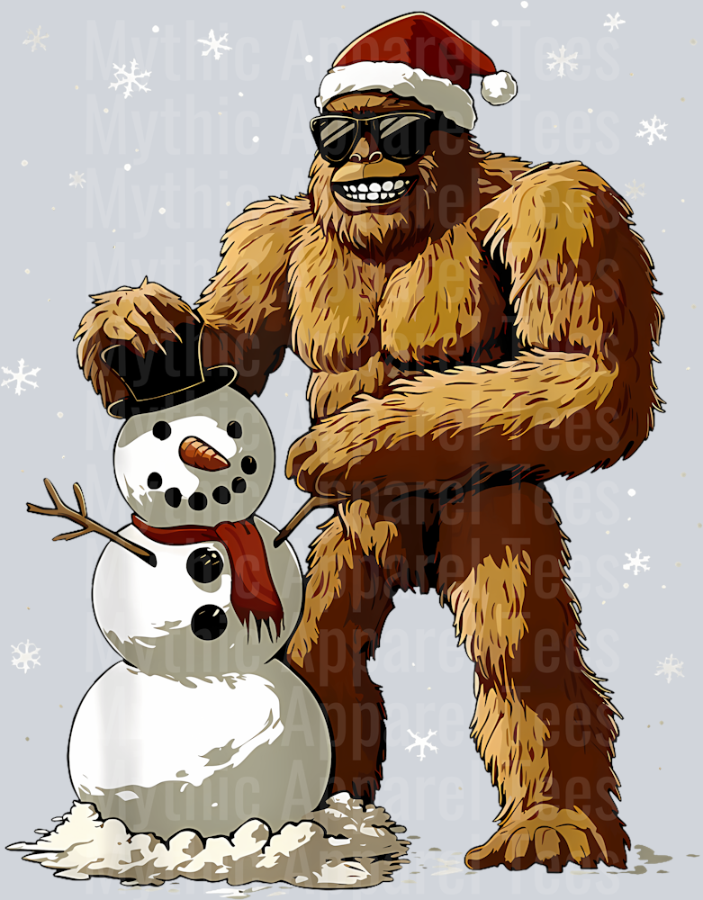 5 Bigfoot Santa Snowman Kids Boys Men Xmas Christmas Graphic T-Shirt