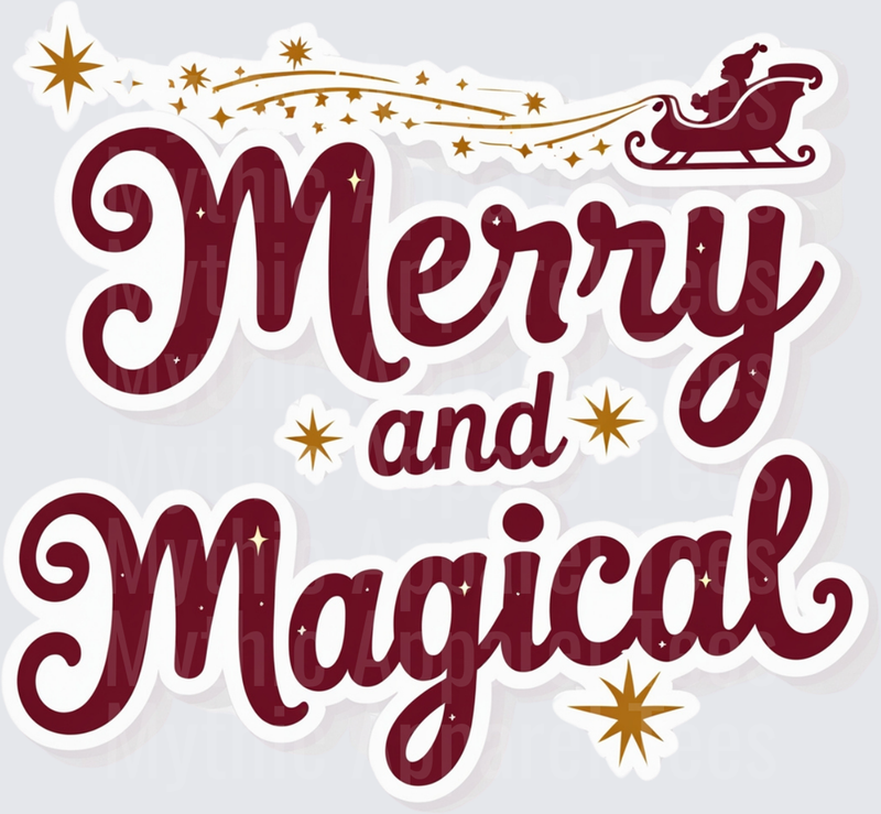 Christmas Merry and Magical Santa Sleigh Gold Stars Script