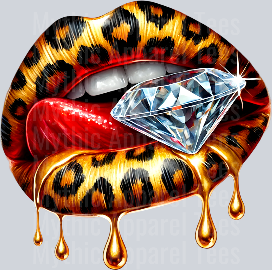 Gold Leopard Diamond Lips (10) DTF Glam Transfers