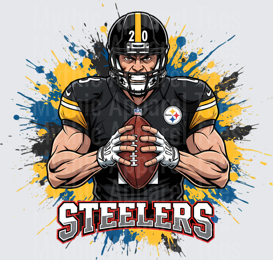 Pittsburgh Steelers Number 20 Football Player Holding Ball Paint Splatter Graphic