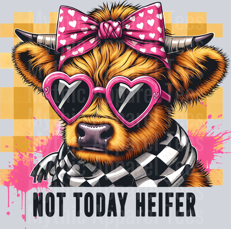 Not today Heifer yellow and pink DTF Funny Highland Cow Transfers
