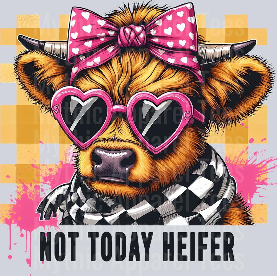 Not today Heifer yellow and pink DTF Funny Highland Cow Transfers