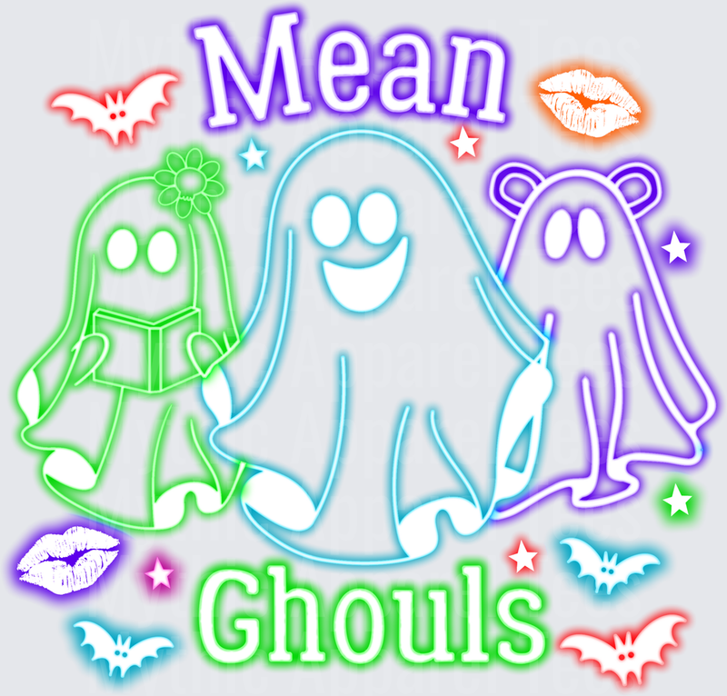 Halloween Mean Ghouls Neon Ghost Trio with Bats and Stars