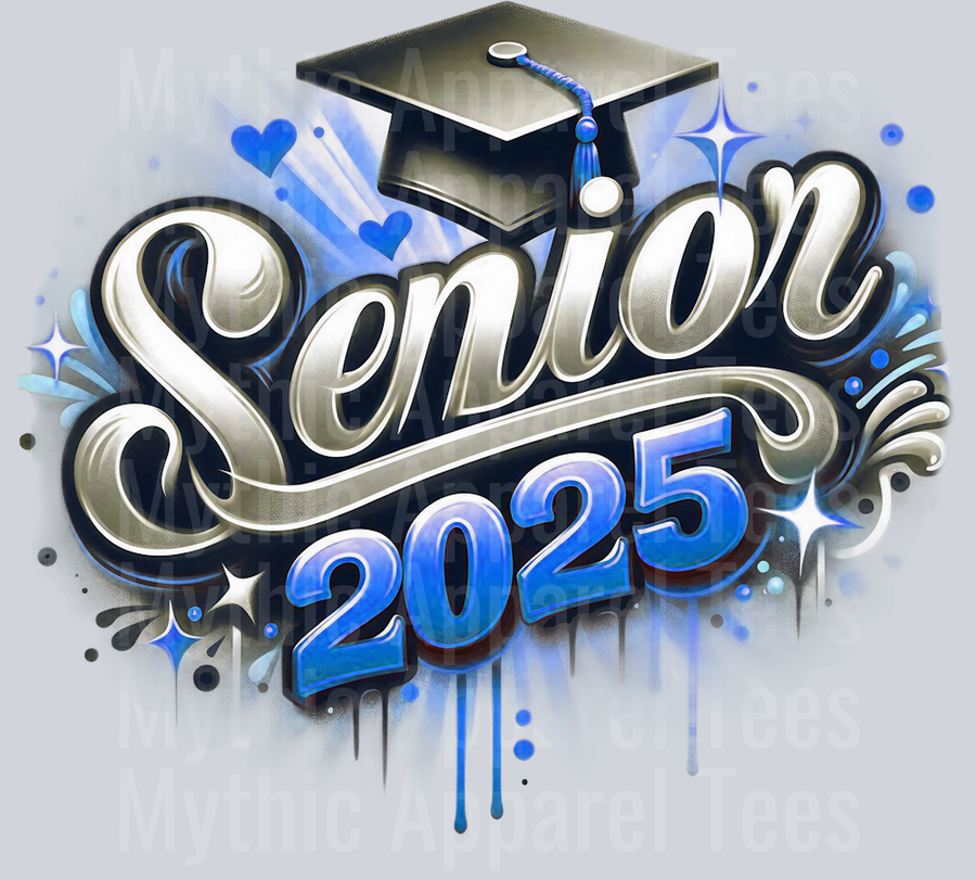 0017 Senior 2025 Airbrushed Lt Blue and Gray DTF 2025 Senior Graduation Transfers
