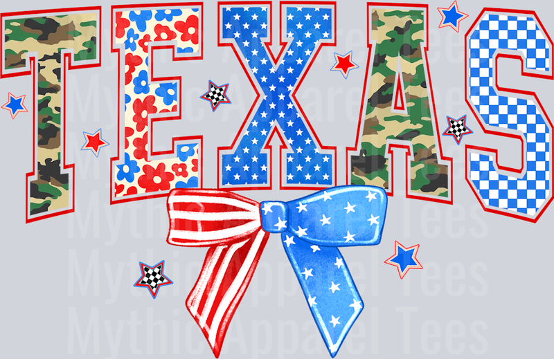 4th of july Texas Bow Red White and Blue Patriotic DTF 4th of July Transfers