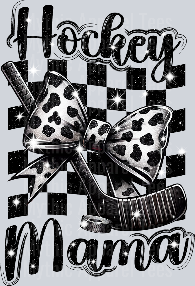 Hockey Mama with checkers and puck stick cute DTF Sports Transfers